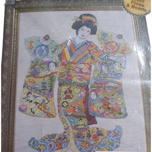 Design Works Inc. Geisha Counted Cross Stitch Kit #9993 Beads Gold Floss - Picture 3 of 5